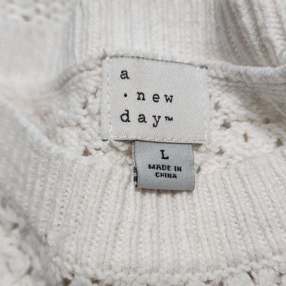 a new day Tank Top L White Cotton Blend New England Fisherman Boho Cottagecore - Picture 6 of 6